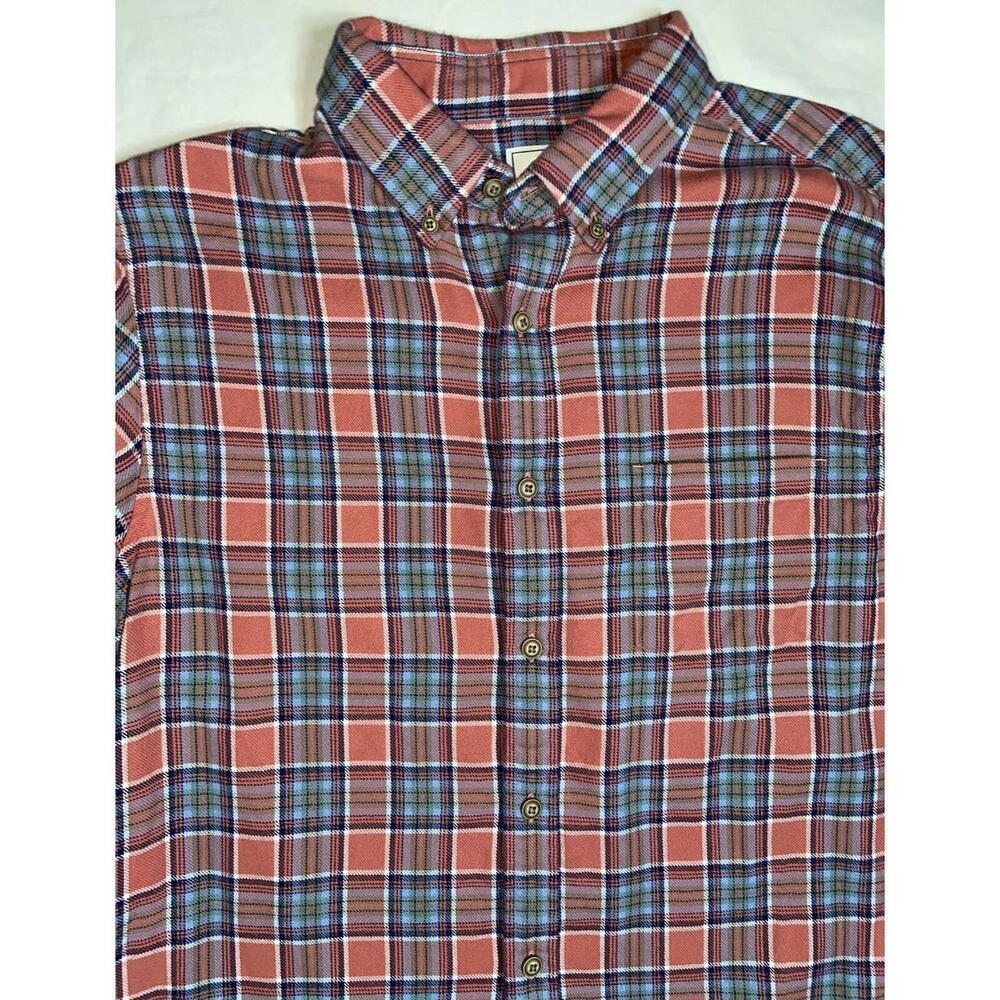 Rowm Shirt Mens Large Pink & Blue Plaid Long Sleeve Single Chest Pocket